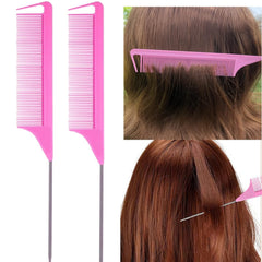 8Pcs Hair Brushes Set with 4Pcs Hair Tail Tools 1Pcs Bristle Teasing Hair Brush 1Pcs Edge Control Brush 2Pcs Metal Pin Rat Tail Combs for Woman Girl Hair Styling,Edge&Back Brushing,Pink