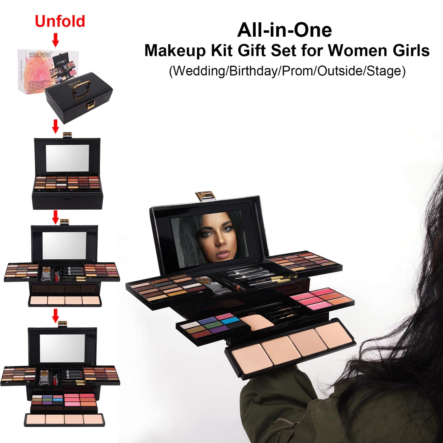 58 colors Professional All In One Makeup Full Kit for Women Girls Beginner, Makeup Gift Set with Eye Shadow Blush, Lipstick, Compact Powder, Mascara, Eyeliner, Lip Liner, Eyebrow Pencil, Glitter(331N)