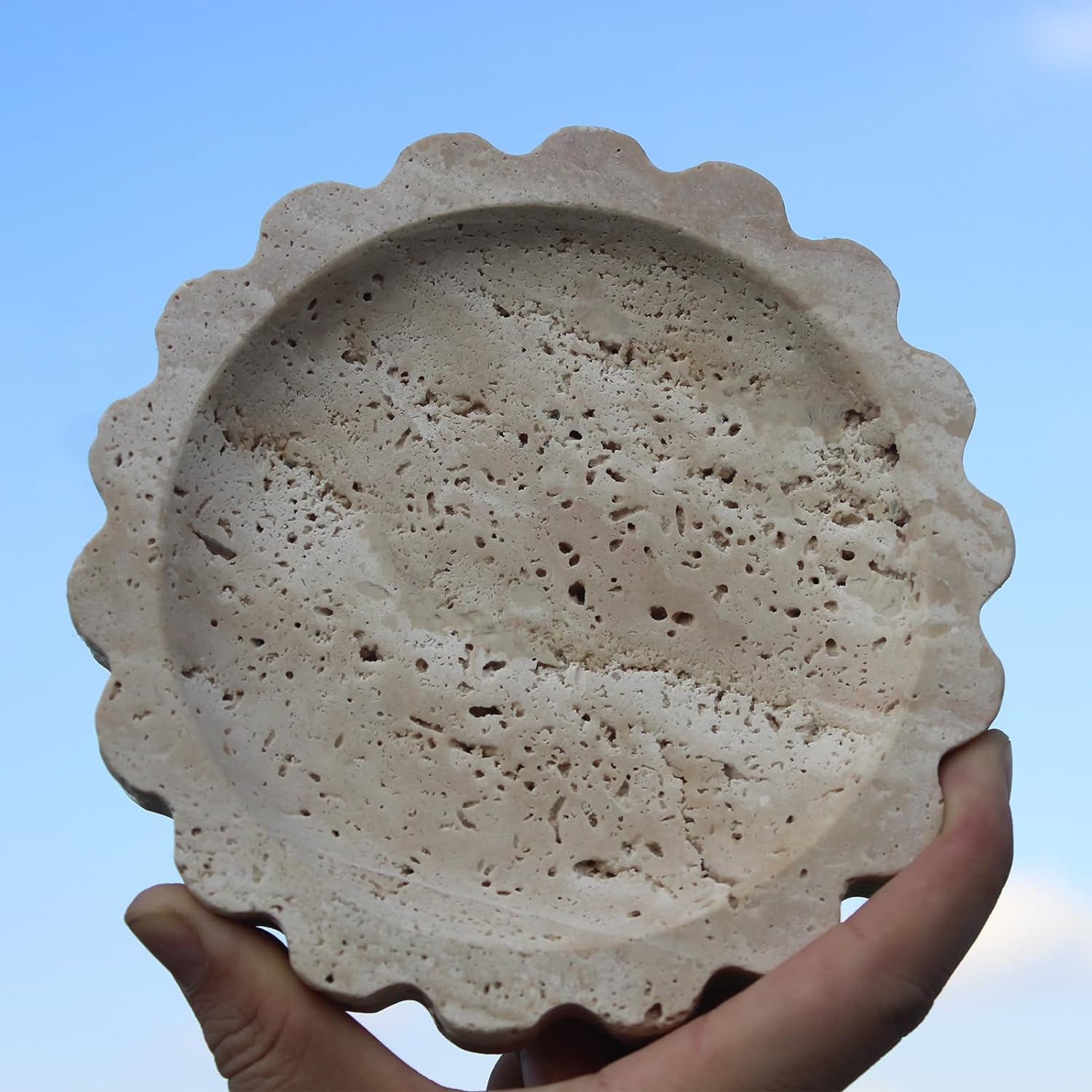 Natural Small Travertine Scalloped Edge Tray, Marble Jewelry Dish Tray, Trinket Tray for Women Gift