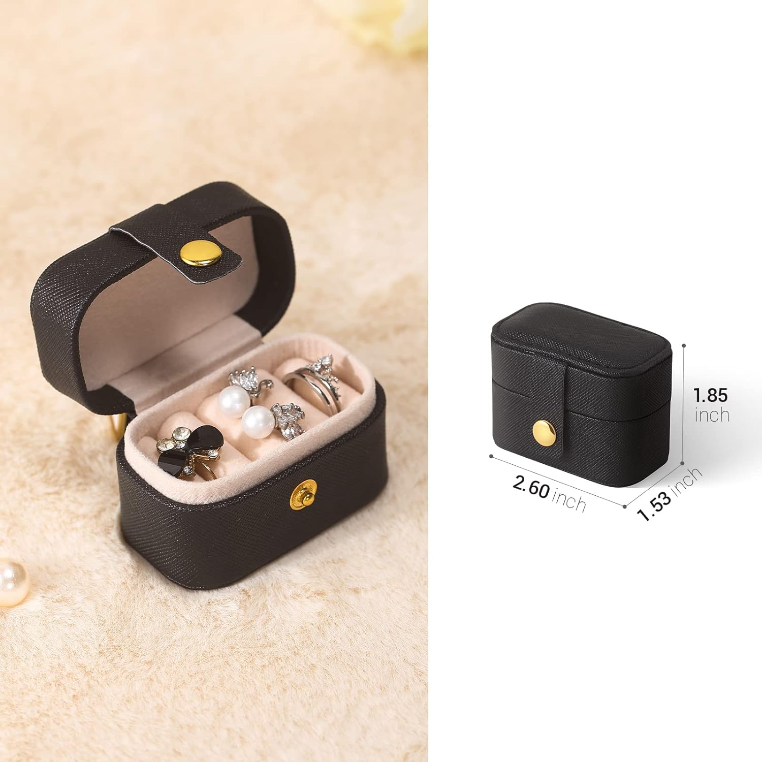 Small Jewelry Ring Box Mini Travel Jewelry Case Portable Ring Storage Case for Rings Earrings, Gifts for Women Girls, Black