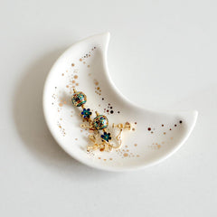 Small Moon Jewelry Dish Tray, Decorative Ceramic Trinket Dish, Modern Accent Tray for Vanity, White