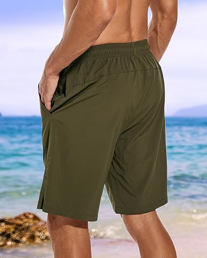 Mens Swim Trunks Quick Dry Bathing Suit 9 inch Inseam Board Shorts with Compression Liner and Zipper Pocket