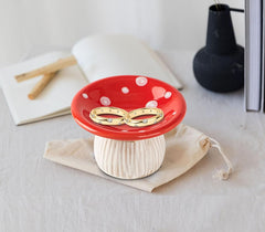 Mushroom Ring Holder Jewelry Tray Red Ring Dish Ceramic Trinket Storage Jar Mini Engagement Ring Holder