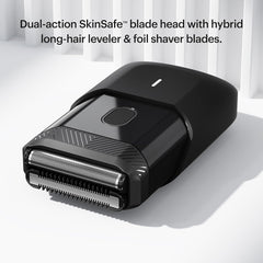 Compact Face Shaver – Portable Men’s Travel Facial Hair Groomer, USB-C Rechargeable Electric Razor, Waterproof, Cordless, Dual-Action SkinSafe® Long-Hair Leveler & Foil Blades