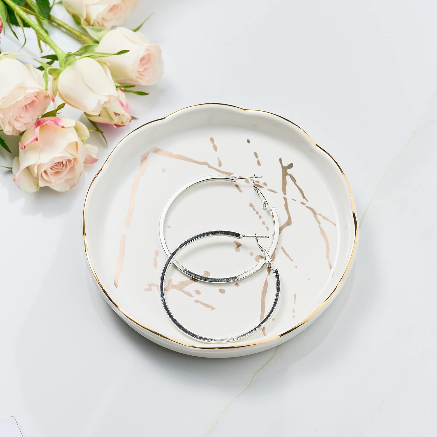 Ring Dish Jewelry Tray Holder Trinket Dish Jewelry Organizer Jewelry Dish Decorative Trinket Plate Small - Gift for Women Girls Aunt Friends 4.5 Inches Ceramic Tray Circle