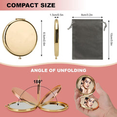 Magnifying Compact Mirror for Purses with 2 x 1x Magnification, Folding Mini Pocket Double Sided Travel Makeup Mirror,Perfect for Purse, Pocket and Travel,Cosmetic Mirror with Storage Bag