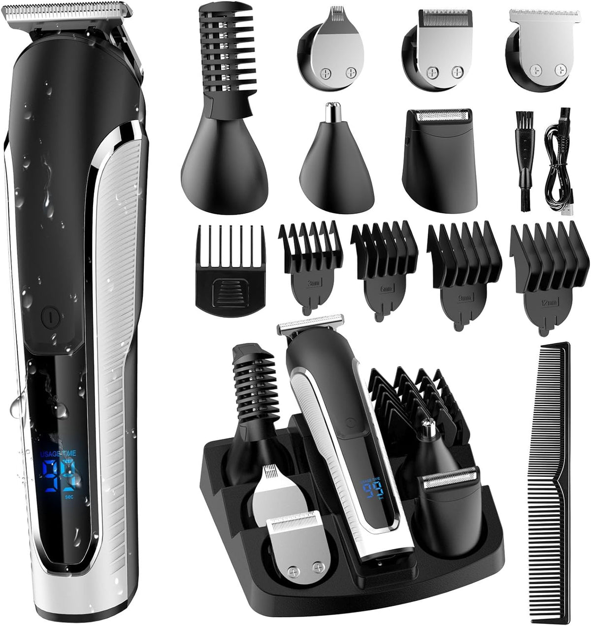 Beard Trimmer for Men, Waterproof Electric Razor Hair Trimmer, IPX7 Washable Hair Clippers for Beard, Mens Grooming Kit for Nose Mustache Body Facial, Gifts for Men Father Husband