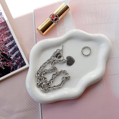 Jewelry Dish Trinket Tray for Women, Ring Dish Holder, Unique Cloud Shape Ceramic Plate Cute Things Vanity Aesthetic Room Decor Mother's Day Birthday Christmas Warm House Gifts (White)