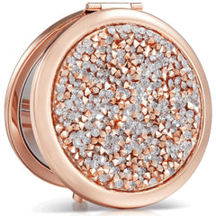 1X/10X(300R) Magnifying Compact Mirror, Mini Mix Diamond Metal Pocket Makeup Mirror (Rose Gold)