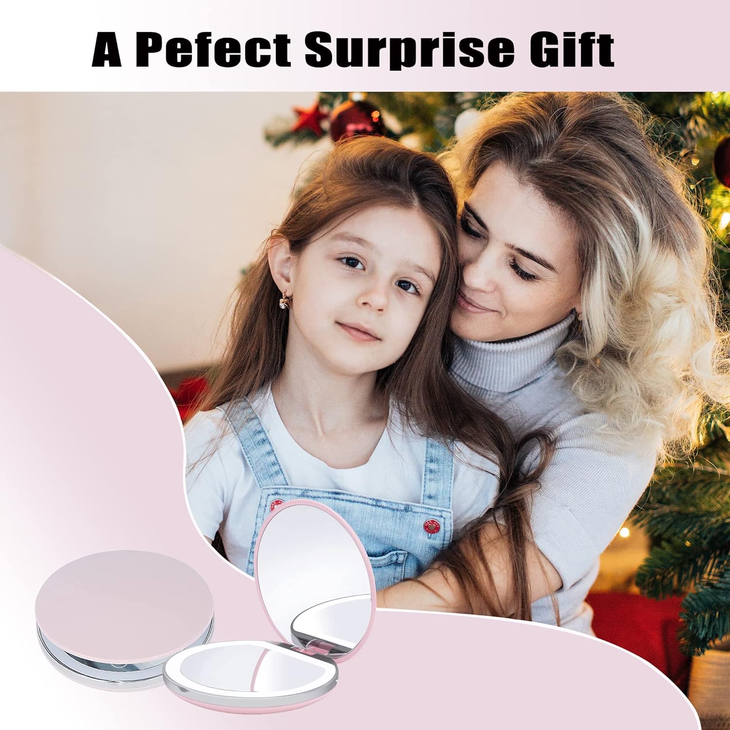 LED Compact Mirror with Lights, Dimmable, Portable, Magnifying, Rechargeable