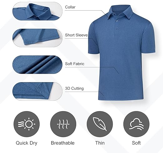 Golf Polos for Men Quick-Dry Athletic Mens Polo Shirts Short Sleeve Summer Casual Moisture Wicking Golf Shirt