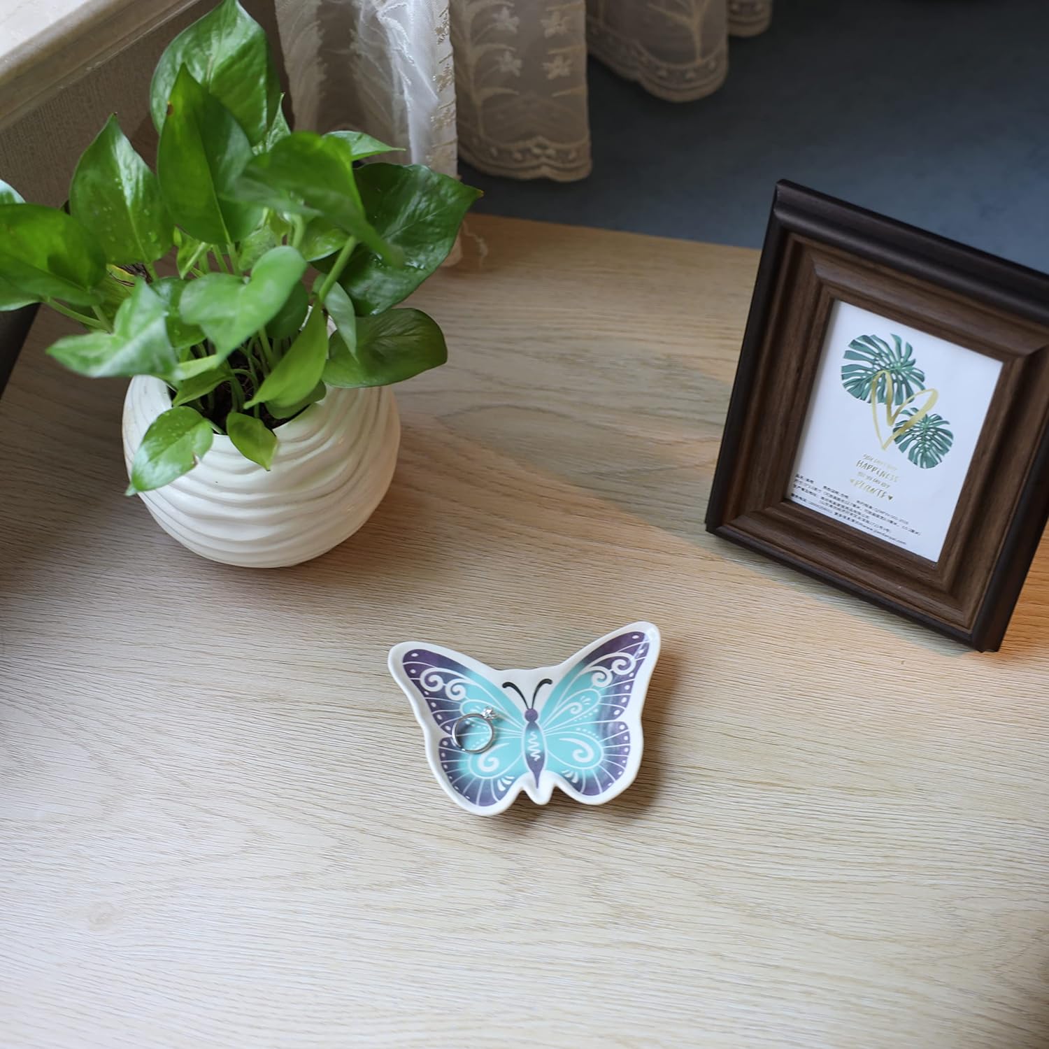 Butterfly Gifts For Women Jewelry Dish Tray - Home Decor Ceramic Trinket Dish Gifts for Butterfly Lover Women