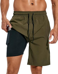 Mens Swim Trunks Quick Dry Bathing Suit 9 inch Inseam Board Shorts with Compression Liner and Zipper Pocket