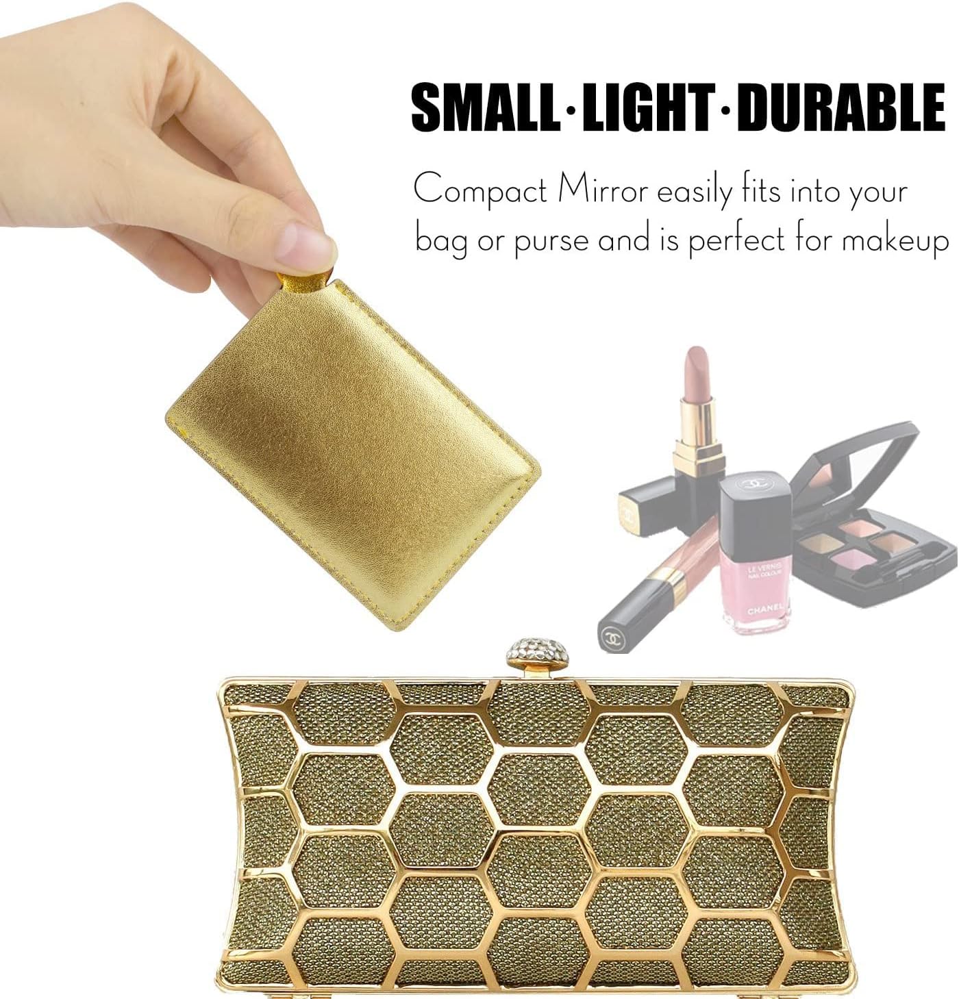 Unbreakable Stainless Steel Makeup Mirrors,Vanity Mirror Small for Purse Handbag Travel, Rectangular Handheld Compact Pocket Mirror Tiny Wallet Mirror Plate for Makeup