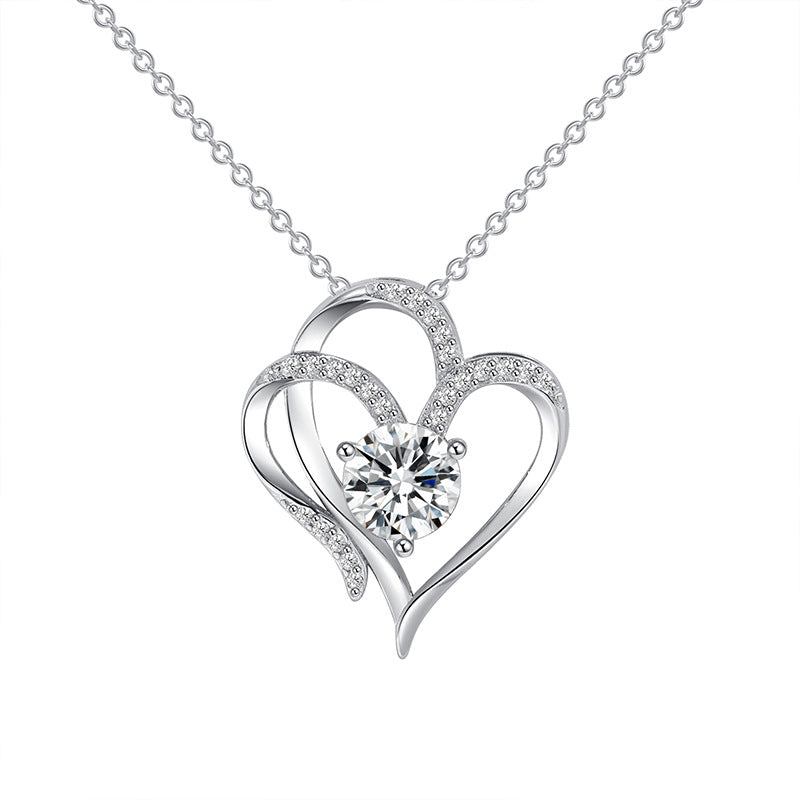 Zirkon Double Love Halskette mit Strasssteinen Ins personalisierte herzförmige Halskette Schlüsselbeinkette Schmuck für Frauen Valentinstag